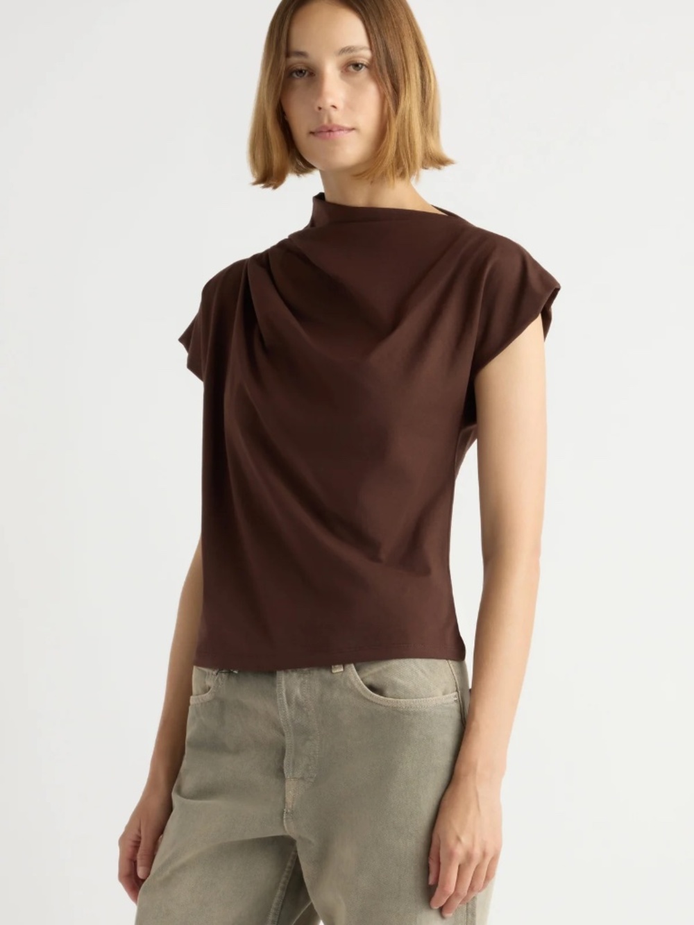 Modern Citizen Kenny Asymmetric-Neck Tee Brown Size Small